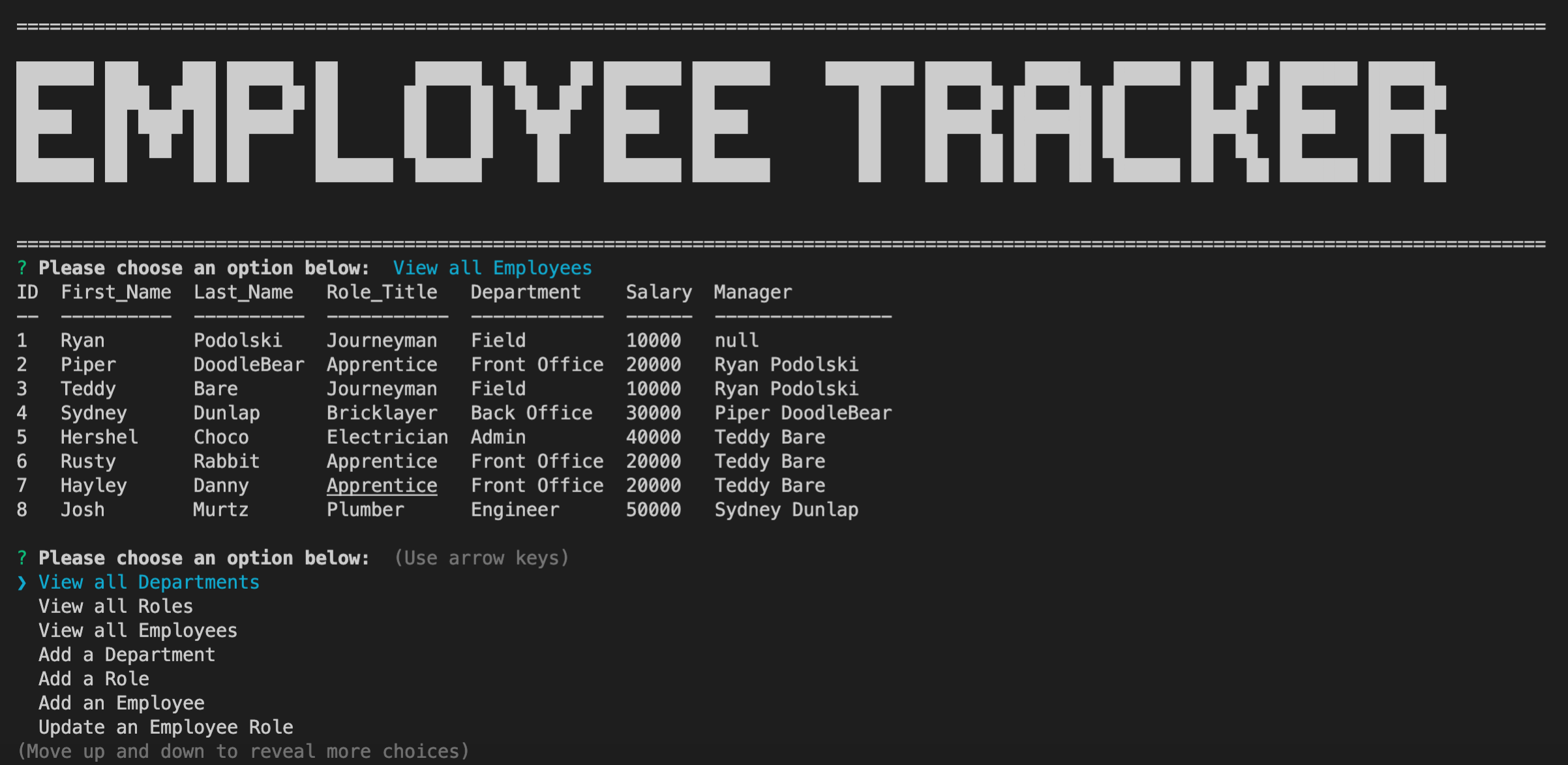 Employee Tracker Screenshot)